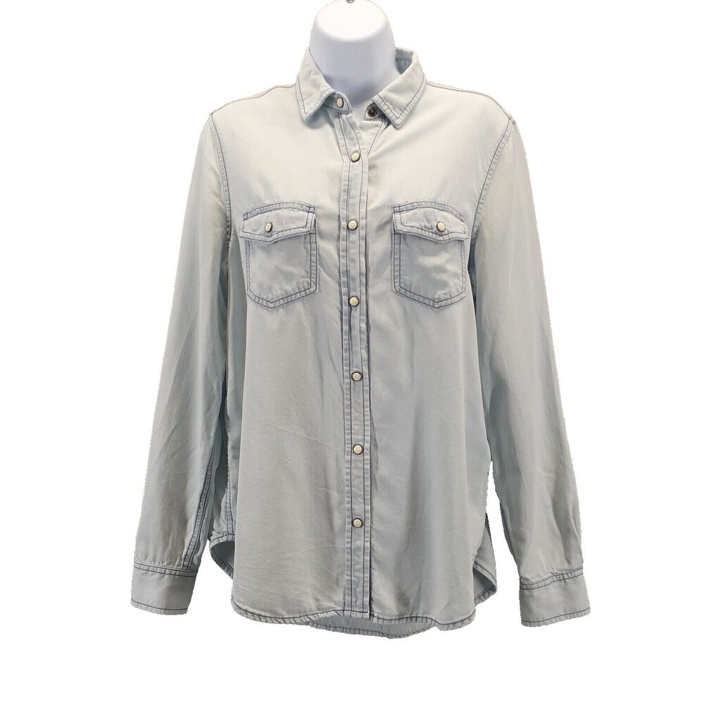 Mossimo Supply Co. Women Sz XS Bleached Denim Pearl Snap Shirt Boyfriend Fit 90s